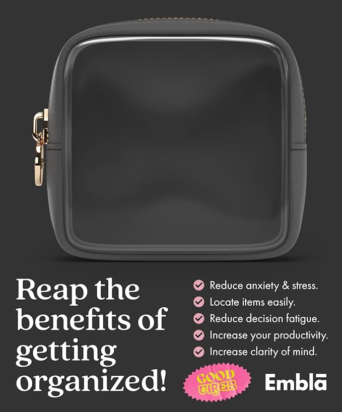 Clear Makeup Bag Zipper Pouch, Transparent Cosmetic Case Organizer, TSA Approved Travel Toiletry Case, Travel Accessories Essentials Makeup Tote for Women, Mini Cute Make up Bag for Purse - Black