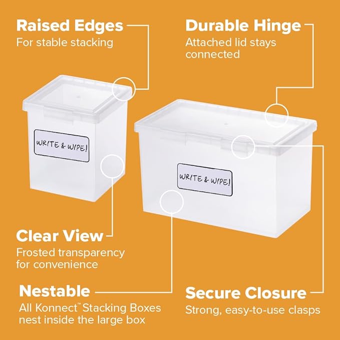 Bostitch Konnect Storage Containers with Lids, Organizer, Clear Plastic Box, Stackable Nesting Bins, 3-Piece Bundle, 1 Large, 2 Medium
