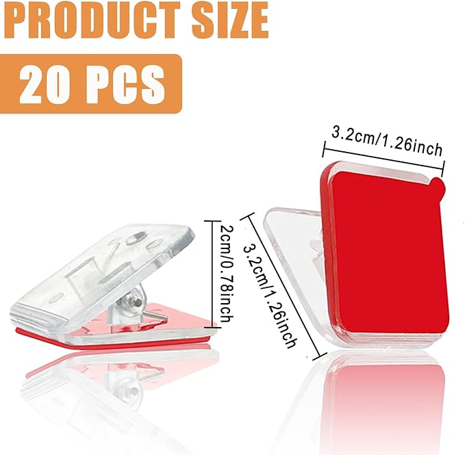 20 Pieces Self Adhesive Clips, Wall Clips,Tapestry Hangers,Photo Holders for Paper Flag Hanger,Sticky Clip for Teachers,Double-Sided Adhesive Spring Clip for Poster Home Office Rope
