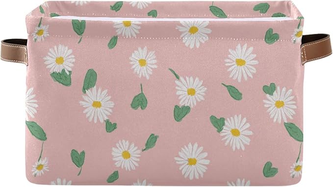 Aslsiy Storage Basket Daisy Spring Daisy Flower Nursery Bins Baby Toys Box Canvas Clothes Shelf Basket Laundry Hamper Gift Basket for Home Closet 2 Pcs