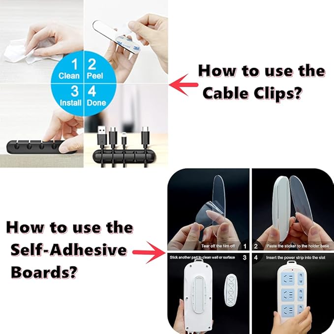 5 Packs Cable Clips X 2 Pack Self Adhesive Power Strip Holder, Cable Management Cord Organizer for Organizing USB Cable/Power Cord/Wire, Desktop Socket Hanging Wall Mount Fixator for Home Office
