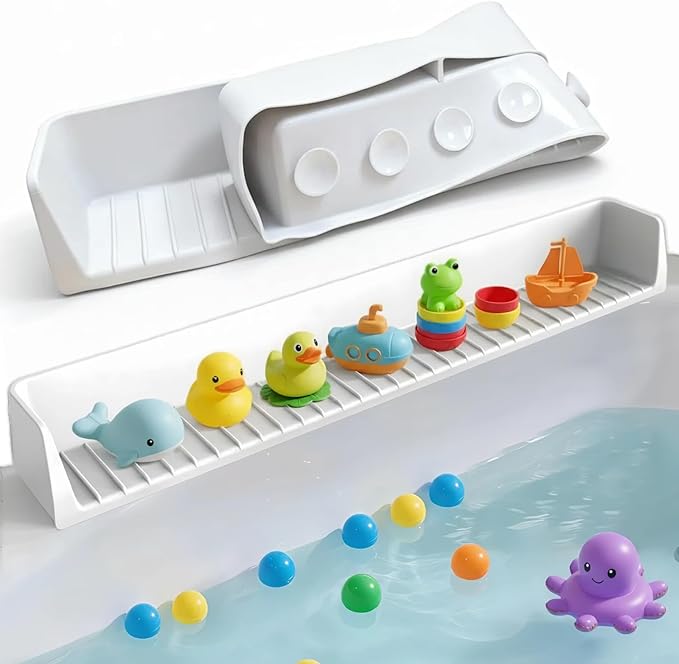 2.62FT Bathtub Splash Guard with Strong Suction Cups, Silicone Toy Tray Caddy Holder Storage for Kids, Water Leak & Splash-Proof, Suitable for Kitchen Sinks and Bathroom bathtubs（Grey）