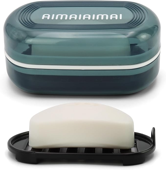 Travel Soap Container, Travel Soap Box with Removable Draining Layer for Camping, Gym (Blue Style A)