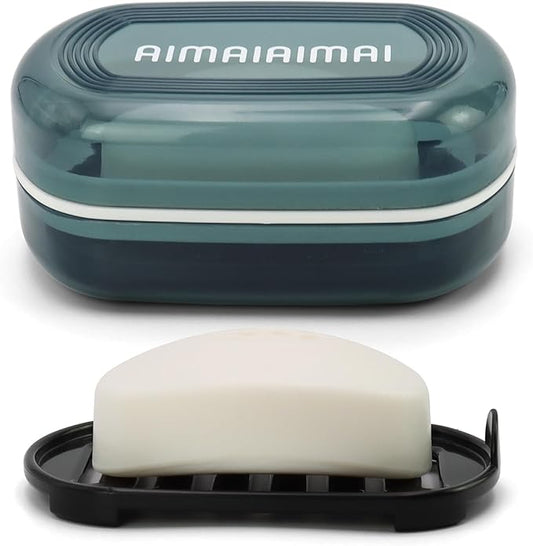 Travel Soap Container, Travel Soap Box with Removable Draining Layer for Camping, Gym (Blue Style A)