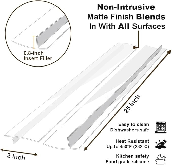 Kitchen Stove countertop Gap Covers, 25 inch Long & Extra Wide Silicone Stove Gap Covers Filler Range Strips 2pcs, Oven Counter Gaps Protector Between Counter and Crack Guards Clear