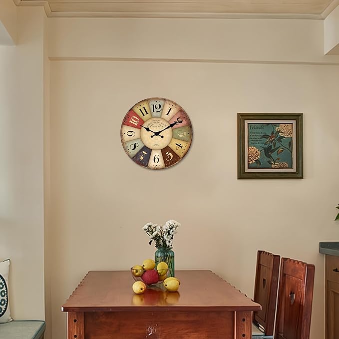 Nautical Small Wall Clocks Battery Operated 12 Inch Colorful Farmhouse Wall Clock for Kitchen Wood Silent Wall Clock Non Ticking (Not Solid Wood, Made of MDF Material)