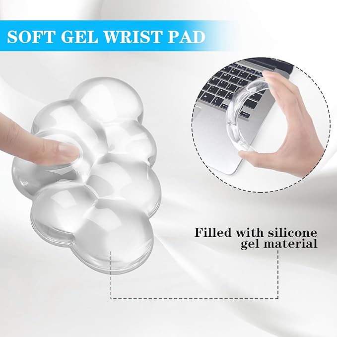 Gel Cloud Mouse Wrist Rest, Cute Wrist Support and Arm Support for Mouse Rest Typing Pain Relief, Suitable for Office/Computer/Laptop/Gaming (Transparent White)