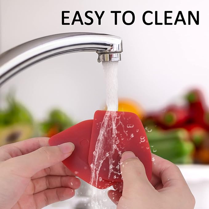 Azureblue Pan Scraper Dish Scraper Food Scraper Tool Plastic Pot Scraper Kitchen Scraper Grease Scraper Cast Iron Skillet Pan Scraper Tool for Cleaning (3 Pcs, Red)
