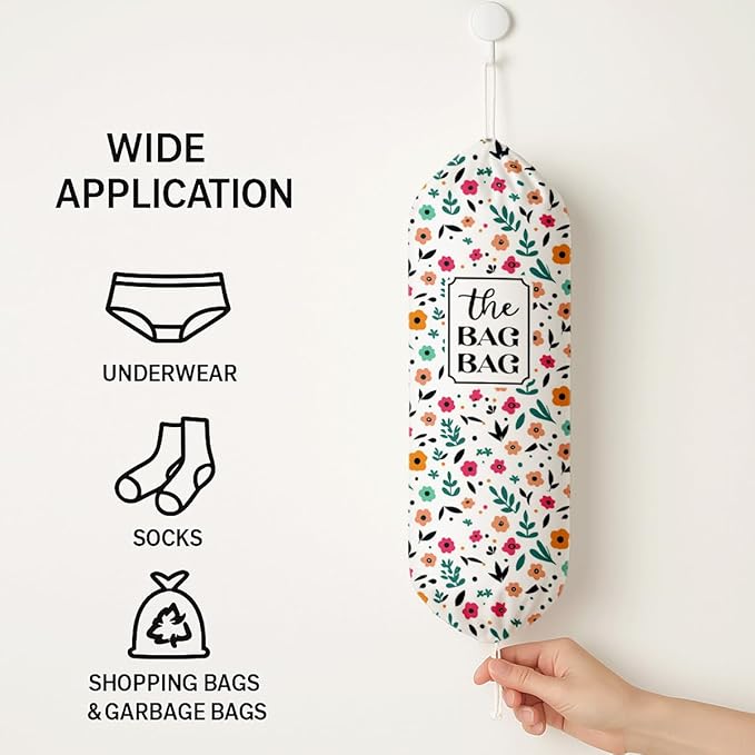 The Bag Bag Grocery Bags Holder, Flower Grocery Bags Organizer for Kitchen Essentials, Reusable Hanging Plastic Sack Dispenser, Kitchen Gifts For Women Family Friends Grandma Mom