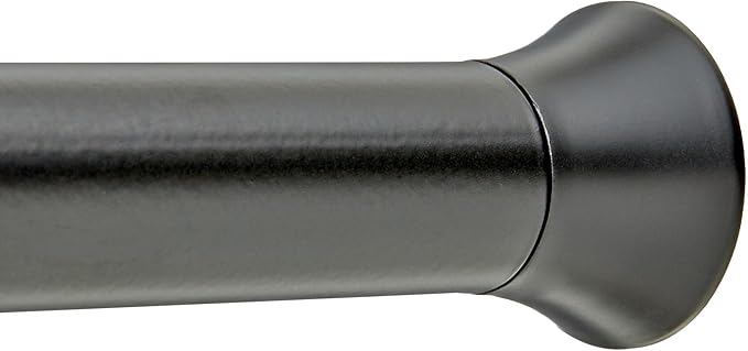 Amazon Basics No Drill Adjustable Sturdy Spring Tension Curtain Rod, 54-90", Black, Classic Finial