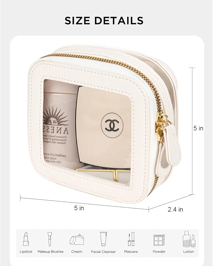 Clear Makeup Bag Small, Mini Portable Clear Makeup Bag for Purse Cute Waterproof Travel Cosmetic Case Makeup Pouch TSA Approved Toiletry Bag Women Traveling Car Organizer Car Essentials (White, Mini)