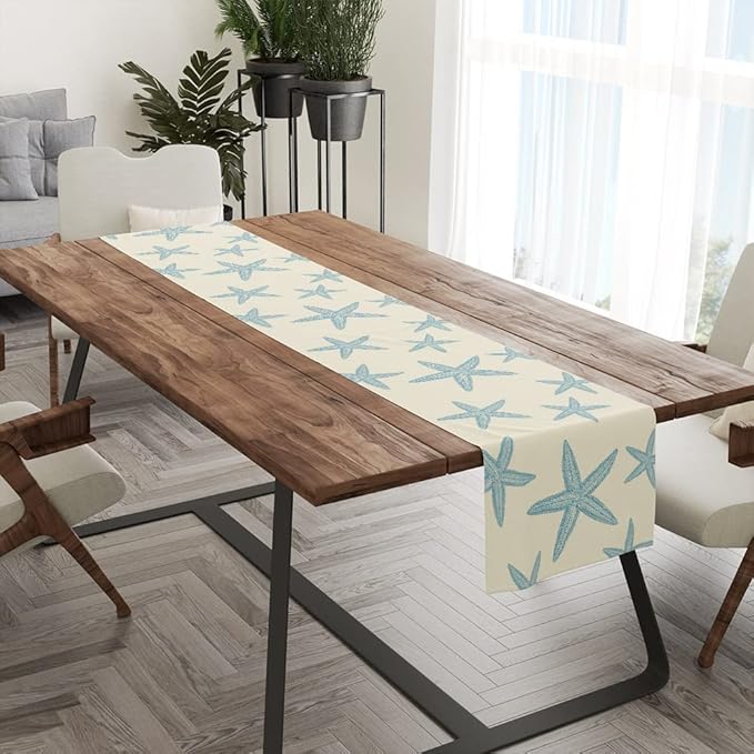 Blue Starfish Table Runner,Nautical Beach Table Runner Decor for Dinning Room Kitchen Summer Ocean Sea Decorations for Holiday Party, Housewarming Gifts for Women Friends Couple, 13X72Inches