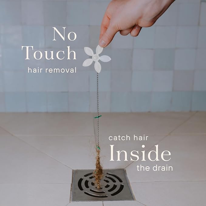 DrainWig Shower Drain Hair Catcher – Disposable White Flower (12-Pack) – No-Touch Hair Removal for Flat Shower Drains – As Seen on Shark Tank