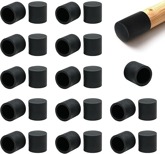 BOPOREAE 25 Pcs 11/16"(18 mm) Round Chair Leg Tips Caps, Silicone Rubber Furniture Leg Floor Protectors, Reduce Noise Folding Metal Chair Leg Cap Replacement for Bar Stool Leg Patio Indoor, Black