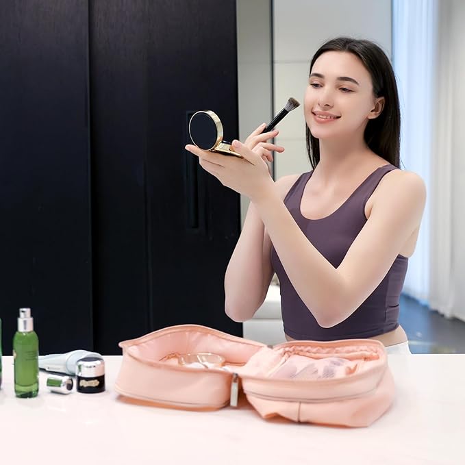 Travel Cosmetic Bag Women Portable Makeup Case Organizer Wide-open Toiletry Pouch for Cosmetics Toiletries (pink)