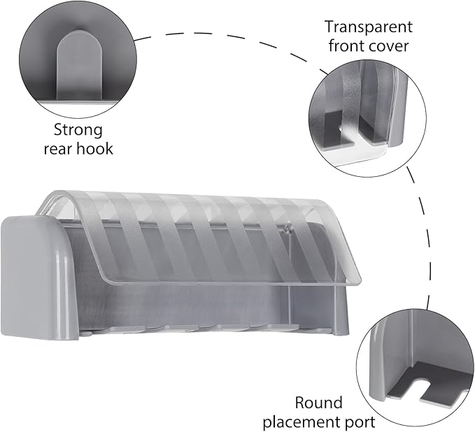 LUEXBOX 5 Slots Wall Mount Toothbrush Holder with Cover, Self Adhesive Toothbrush Storage Organizer for Shower, Toothbrush Hanger for Bathroom, Medicine Cabinet, Dorm (Grey)