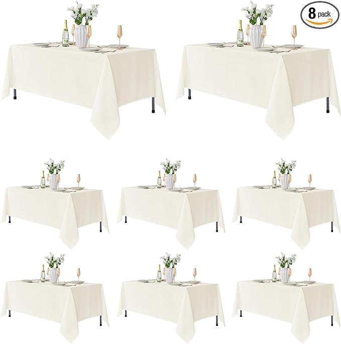Fitable 8 Pack Table Cloth Rectangle Table: Stain and Wrinkle Resistant Tablecloth Rectangular, Washable Polyester Tablecloths for Wedding Party Dining Banquet Event Catering(Ivory, 70x120 Inch)