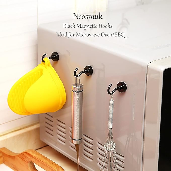 Neosmuk Magnetic Hooks, Cruise Ship Essentials, 32lb+ Heavy Duty Magnetic Hooks for Cruise Cabins, Refrigerator, Grill, Hanging, and Travel | Extra Strong Must-Haves Magnet Hook,Black