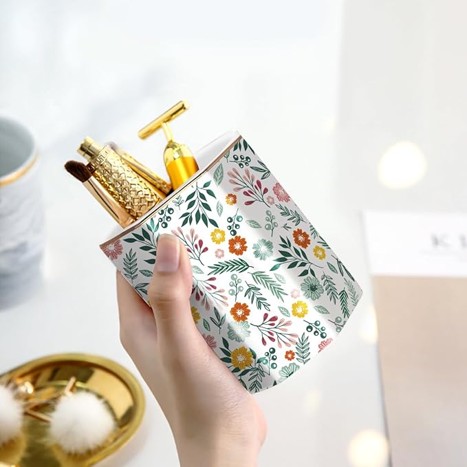 WAVEYU Pen Holder for Desk, Ceramic Pencil Cup Cute Makeup Brush Holder, Desktop Supplies and Accessories for Students, Pen Pencil Caddy for Office Home Art Supply, Green Floral Pattern