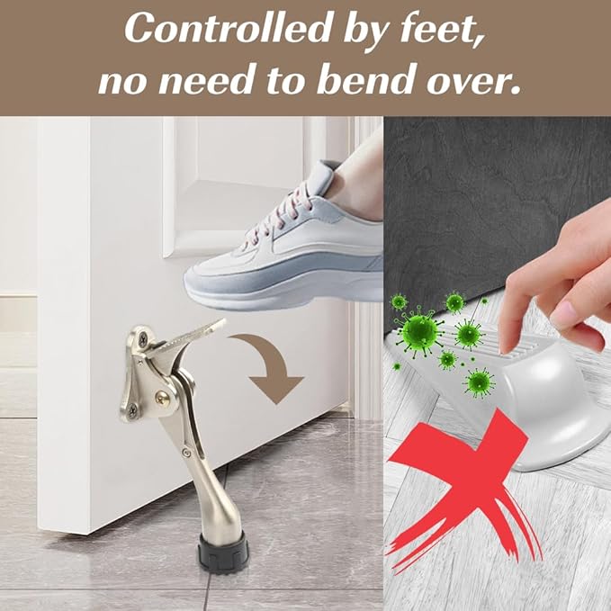 Kickdown Door Stopper 4 Inches - 4 Packs One Touch Adjustable Height Door Stop for The Bottom of Door The Bottom of Door Aluminum Alloy Metal Door Stopper with Rubber Tip White