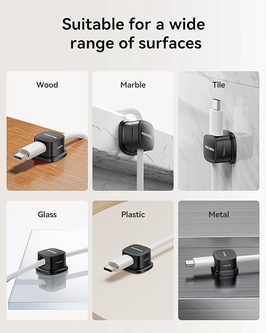 18 Pack Cable Management Cord Organizer,Magnetic Cable Clips-1s Lock,Rocoren Desk Adhesive Cord Cable Clip Wire Holder Keeper for Phone Charger Wire,Nightstand,Car,Office,Desktop Accessory,Black