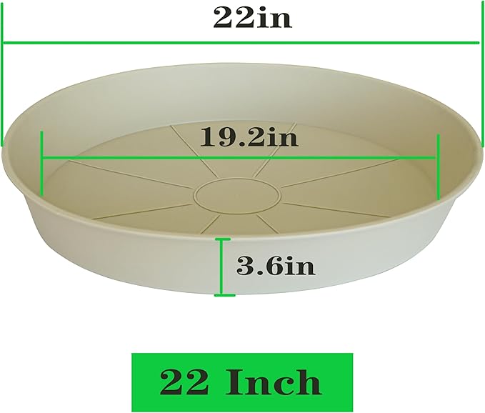 Bleuhome 3 Pack of 20 22 inch Plant Saucer (19.2 Inch Base), 3.6" Depth Tray, Large Deep Garden Plastic Flower Planter Plant Trays for Indoors Outdoor Bath Bath (22", Beige)