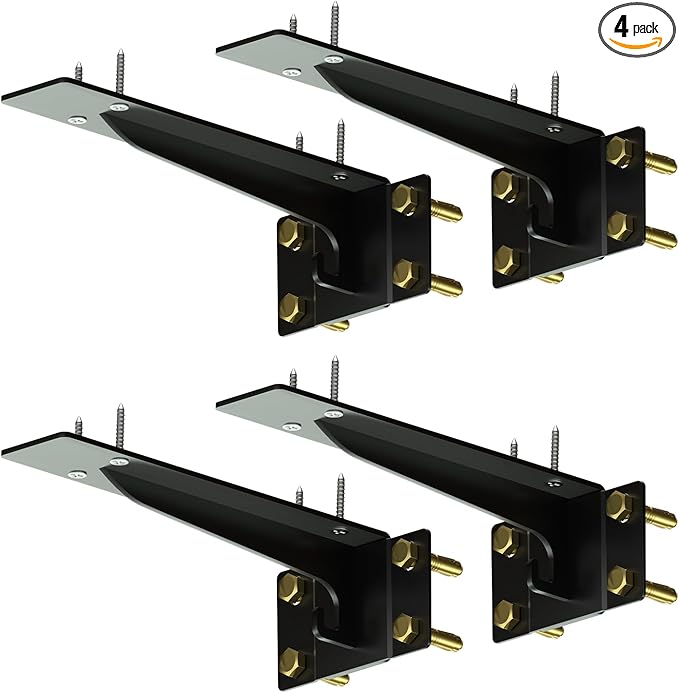 8" Heavy Duty Shelf Brackets (Set of 4) - 1500 lbs Capacity, Hooks for Wall Mounted Shelves,L-Shaped Floating Shelf Brackets with Hanging - Industrial Strength, Black