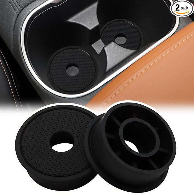 Auovo Cup Holder Spacer Replacement Fit for Subaru Outback Legacy Accessories 2020-2025 Silicone Cup Riser Cup Holder Insert Spacers for Telluride Kicks Crosstrek Accord Trax RAV4 (2pcs, Black Trim)