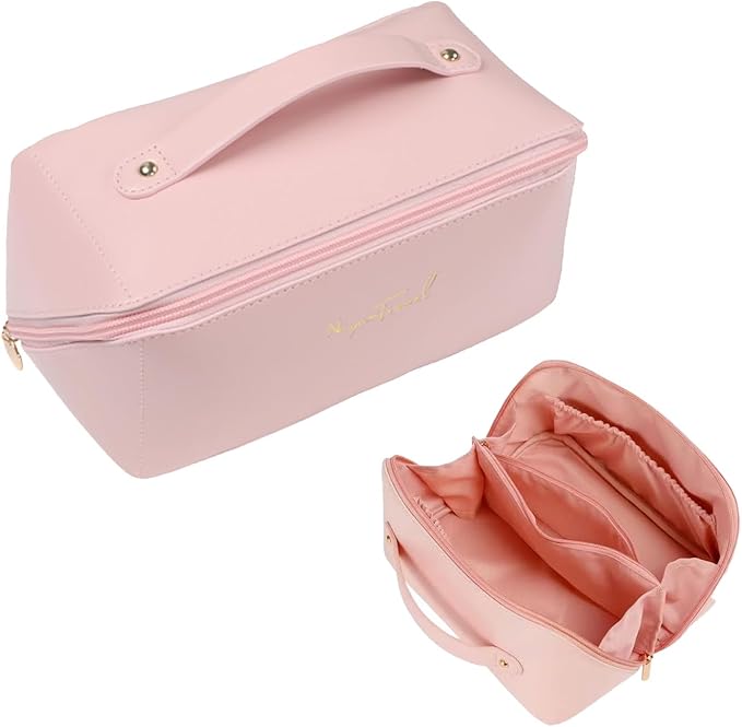 Travel Makeup Bag,Large Capacity Cosmetic Bags for Women,Waterproof Portable Pouch Open Flat Toiletry Bag Pattern Makeup Bag