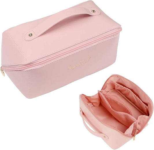 Travel Makeup Bag,Large Capacity Cosmetic Bags for Women,Waterproof Portable Pouch Open Flat Toiletry Bag Pattern Makeup Bag