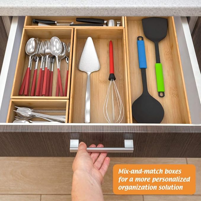 Bathroom Vanity Tray Organizer Bamboo, Small Wood Tray for Counter Kicthen Drawer, Rectangular Toilet Paper Storage Basket Box, Guest Sink Tray Decor, Bathroom Accessories 15" x 6" x 2.5"