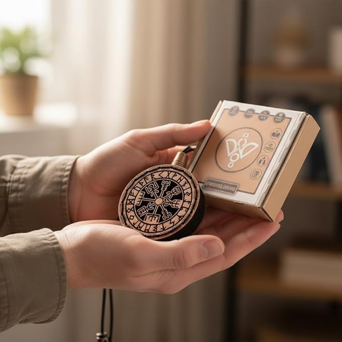 Wood Car Air Freshener — Vegvisir Handmade Unscented DIY Essential Oil Hanging Diffuser with Felt Insert — Add Your Own Oils — Refillable — Car/Truck/SUV — Cardboard Box