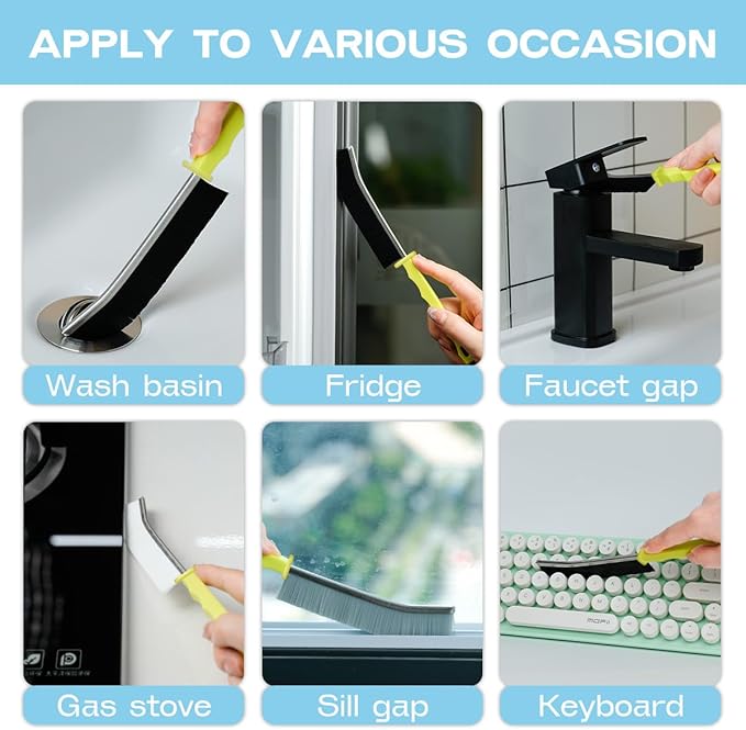Hard Bristle Crevice Cleaning Brush Multifunctional Corners Gap Cleaning Brush Crevice Cleaning for Household Use (3Pcs Black+3Pcs White)