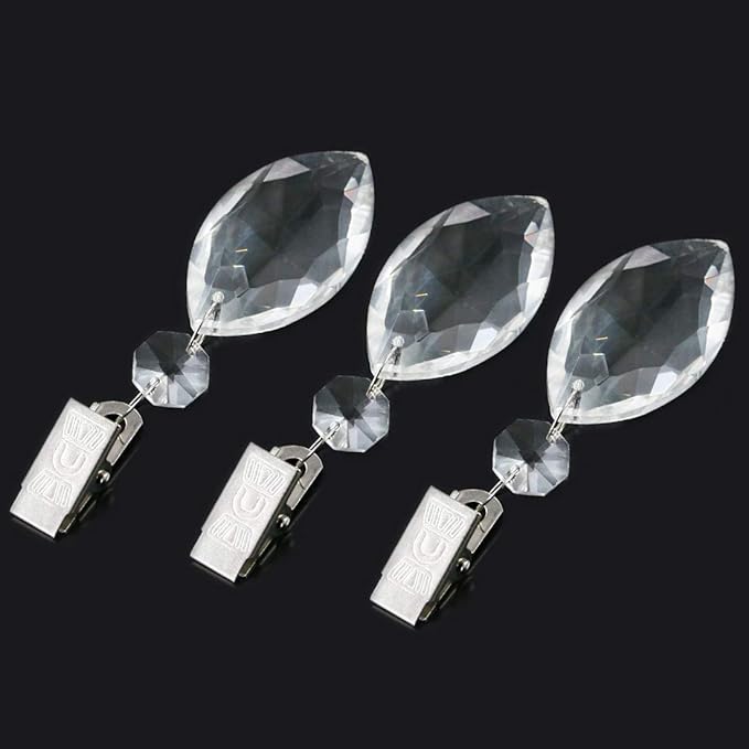 Swpeet 10pcs Lute Tablecloth Weights with Metal Clip Kit, Crystal Glass Teardrop Prisms Pendant for Outdoor Picnic Tables