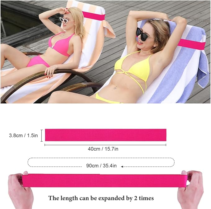 Towel Bands (4-Pack), Beach Towel Clips for Beach Chairs, Pool Lounge Chairs & Cruise Ships - Extra Durable Beach Essentials, Windproof Clips for Outdoor Travel Essentials(Pink)
