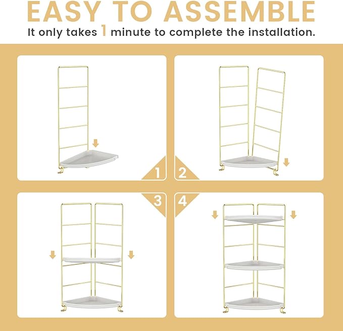 3-Tier Bathroom Organizer Countertop, Corner Bathroom Counter Organizer, Makeup for Vanity Skincare Organizers and Storage, Kitchen Counter Organizer Perfume Organizer (Gold)