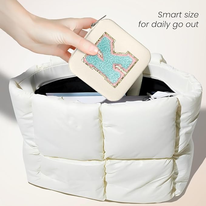 SANDJEST Personalized Jewelry Box, White Travel Jewelry Box with Initial K, Small Monogrammed Jewelry Case Organizer for Girls Women Teen Kids, Mini Travel Essentials Gifts for Birthday Christmas