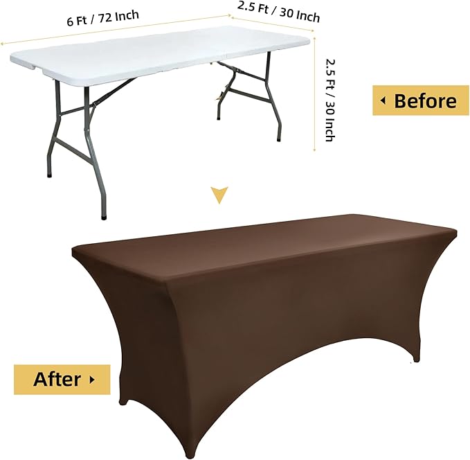 ZarzaaSik 6-Pack 6ft Spandex Table Covers for Rectangle Standard Folding Tables - Wrinkle Resistant Stretch Tablecloths - Ultimate Fitted Table Protector for Parties, Trade Shows, Wedding