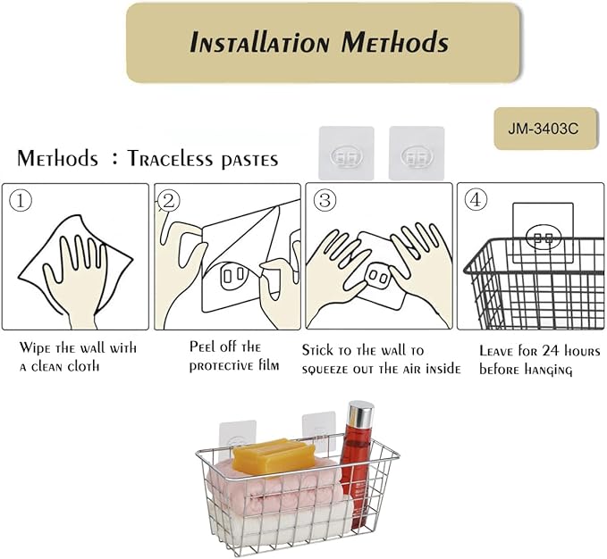 2 Pack Hanging Storage Basket, Bathroom Basket, Household Goods, with Traceless Tape, no Drilling, for Cabinet Storage, Kitchen, Bathroom, Storage Room,Chrome