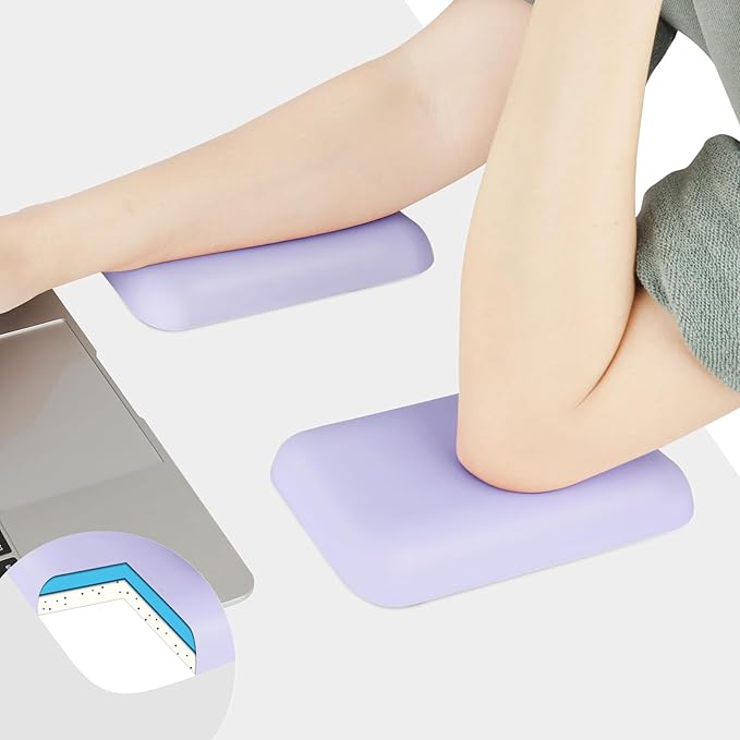 Leolee Elbow Rest Pads for Desk, Upgraded Gel Memory Foam Ergonomic Wrist Rest Pad Arm Rest Pads with Non-Slip Base, Cushion Support Relieve Elbow and Wrist Pain for Computer, Office, 2 Packs, Purple
