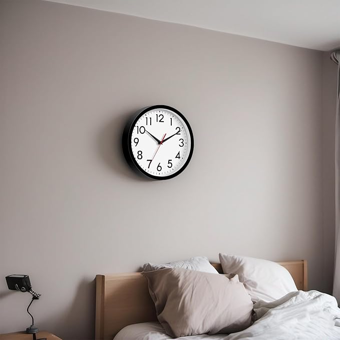 14 Inch Wall Clock, Large, Battery Operated, Silent, Non-Ticking, Analog, Decorative for Living Room, Office, Kitchen, Outdoor, Classroom, Bedroom, Bathroom, School (Black)