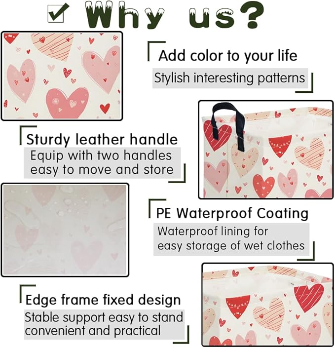 Rectangular Pink Valentine's Day Gift Basket,nursery basket,Pink girls gift baskets,kids toy storage Bin, Love Heart Room Decor for Home,Shelf Baskets(Shaped lines Heart)