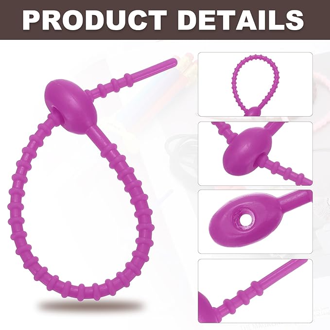 PATIKIL 6 Inch Silicone Cable Ties, 20pcs Rubber Reusable Twist Zip Ties Organizer for Home Office Kitchen Food bags Wires Adjustable Bag Clip, Violet