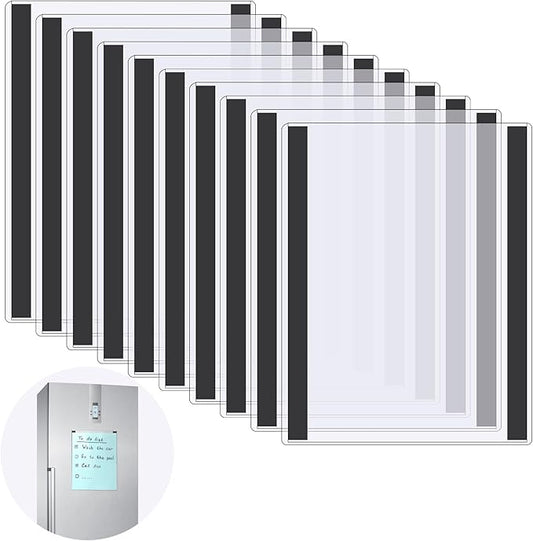 10 Pcs 8.5'' x 11'' Rigid Magnetic Sign Holders - Clear Plastic Document Frames with Magnet Borders for Letter Size Posters - Perfect for Home, Office, and Store Displays