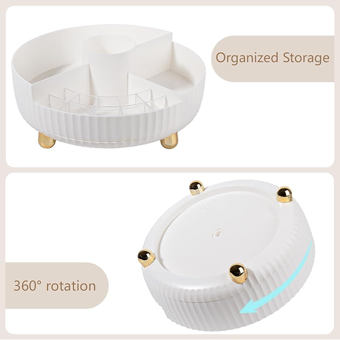 Anyoifax Makeup Perfume Organizer Tray with Divider, 360 Degree Rotating Lazy Susan Skincare Lotion Organizer, Spinning Cosmetics Storage for Dresser, Vanity, Bathroom Countertop, Large White