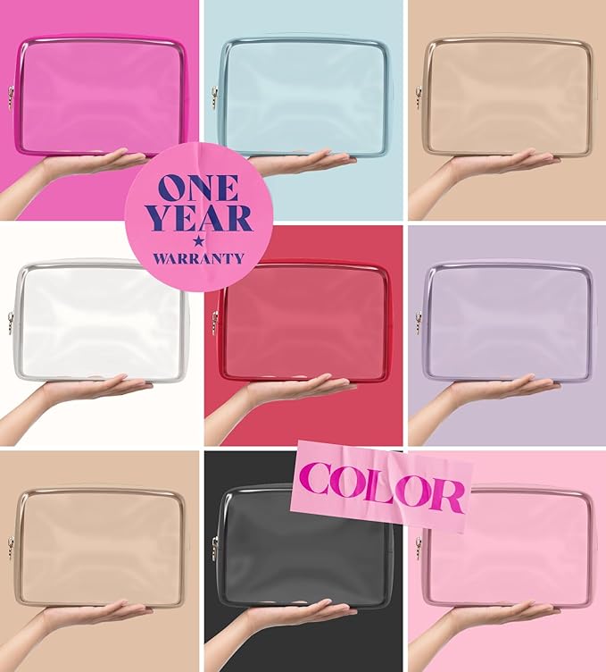 Clear Makeup Bag Zipper Pouch, Transparent Cosmetic Case Organizer, TSA Approved Travel Toiletry Case, Travel Accessories Essentials Makeup Tote for Women, Large Cute Make up Bag for Purse - Fuchsia