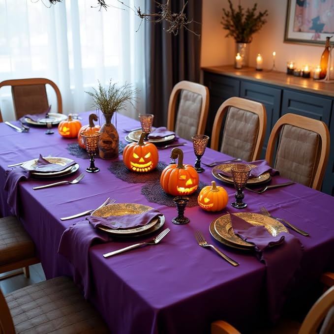 sancua Rectangle Tablecloth - 54 x 54 Inch - Stain and Wrinkle Resistant Washable Polyester Table Cloth, Decorative Fabric Table Cover for Dining Tables, Buffet Parties and Camping, Purple