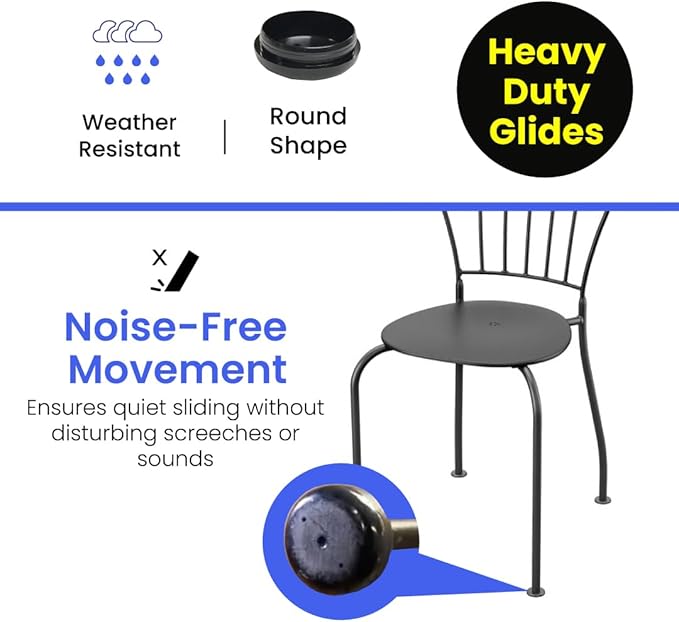 1-1/2" Deluxe Wrought Iron Chair Glides – Round Plastic Furniture Feet Caps, Floor Protectors for Patio Chairs, 16 Pack, Black