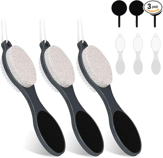 Foot File Callus Remover-3 Pcs 4 in 1 Foot Scrubber Dead Skin Remover for Feet,Pumice Stone, Foot Rasp and Sand Paper for Home Foot Care,Foot Brush for Shower (Grey Pedicure Foot File)