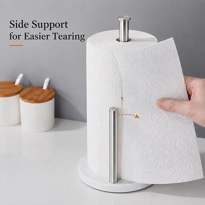 Brushed Nickel Paper Towel Holder,Stainless Steel Paper Towel Holder for Kitchen Roll Organize, Standard or Jumbo-Sized Roll Paper, Countertop Roll Dispenser with Marble Base